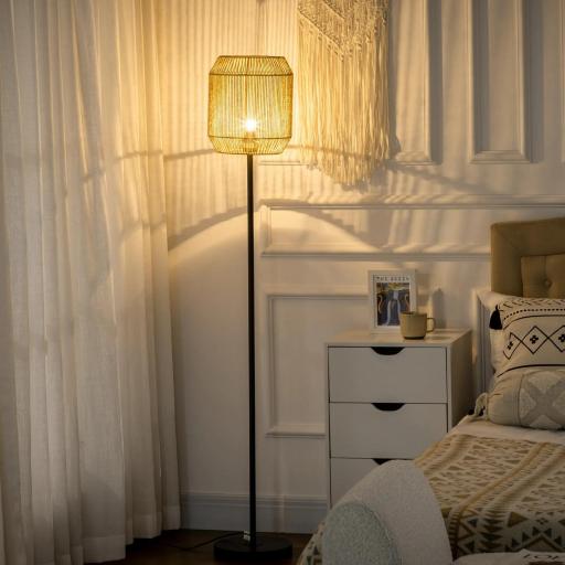 Lámpara de Pie para Salón con Pantalla de Cuerda de Papel para Salón Dormitorio Ø26x164 cm Natural y Negro [5]