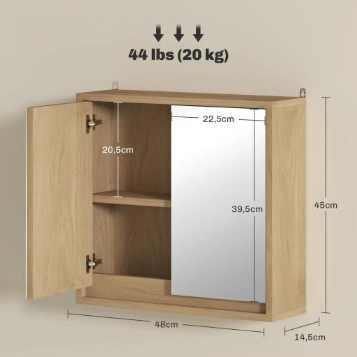 Armario de Baño con Espejo con 2 Puertas y Balda Ajustable Mueble Colgante de Estilo Moderno 48x14,5x45cm Natural [1]