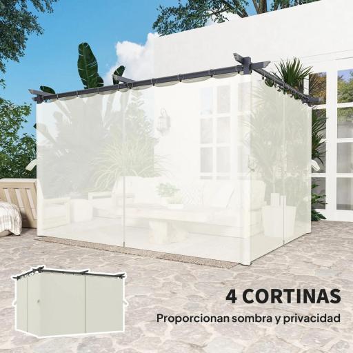 Pérgola con Techo Retráctil 4x3 m Cenador con Paredes Laterales Anti-UV Resistente al Agua para Jardín Patio Crema [6]