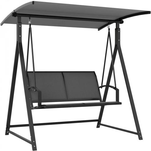Columpio de Jardín de 2 Plazas con Toldo Ajustable y Estructura Triangular de Metal Carga 220 kg 160x112x162 cm Gris [8]