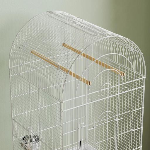 Jaula para Pájaros con Ruedas y Estante 51x51x153 cm con Parte Superior Abatible Comederos y Bandeja Extraíble Blanco [6]