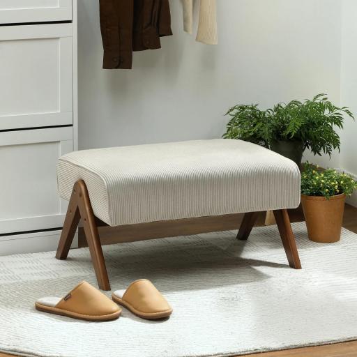 Reposapiés de Salón Taburete Bajo con Asiento Acolchado Patas de Madera para Sala de Estar Dormitorio 69x47x36 cm Beige