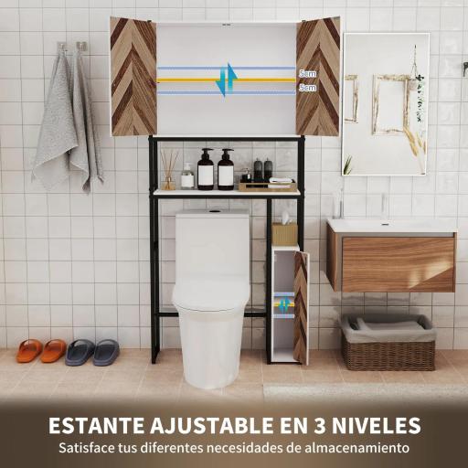Mueble sobre Inodoro Armario sobre Inodoro con Estantes Ajustables y Compartimento Abierto 79,5x23x178 cm Multicolor [7]