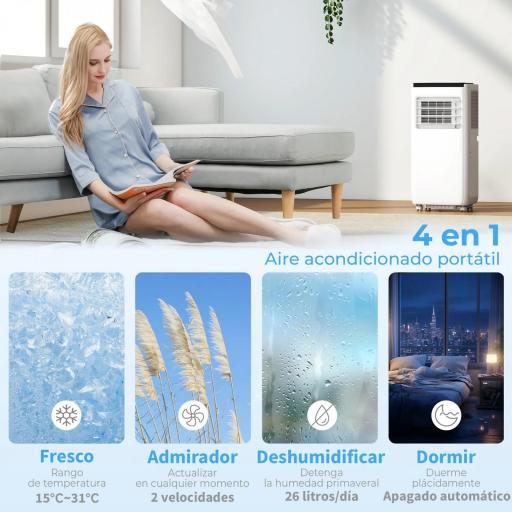 Aire Acondicionado Portátil 10.000 BTU 4 en 1 Enfriamiento Deshumidificador Ventilador con WiFi para 30 m² Blanco [5]