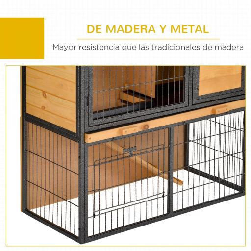 Conejera de Exterior de Madera Jaula para Mascotas Pequeñas 2 Niveles con Rampa Bandeja Extraíble Puertas con Cerraduras 89,5x45x81 cm Madera y Gris [4]