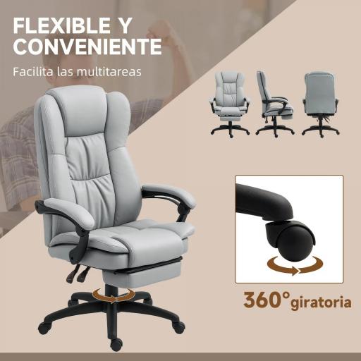 Silla de Oficina con 6 Puntos de Masaje Vibratorio con Altura Ajustable Respaldo Reclinable y Reposapiés Retráctil Gris [6]