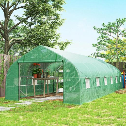 Invernadero de Exterior Invernadero de Túnel 8x3x2 m Invernadero de Jardín con 12 Ventanas y Puerta Enrollable para Cultivo Plantas Tomates Verduras Acero y PE 140 g/m² Verde [6]