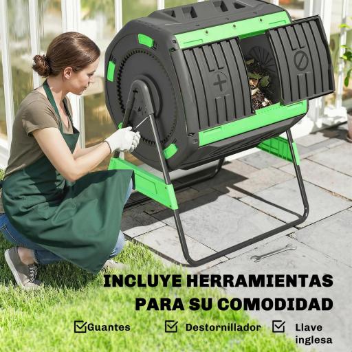 Compostador Giratorio 200L con Sistema de Ventilación y Base de Metal para Compostaje de Residuos Orgánicos Verde [3]