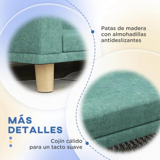  Sofá para Perros Grandes Cama Elevada para Perros con Cojín Lavable y Patas de Madera Carga 30 kg 98x67x25 cm Verde [4]