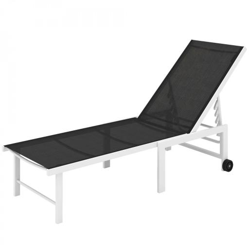 Tumbona Reclinable de Jardín Exterior con Ruedas Respaldo Ajustable en 5 Posiciones y Marco de Acero 166x60x84 cm Gris [8]
