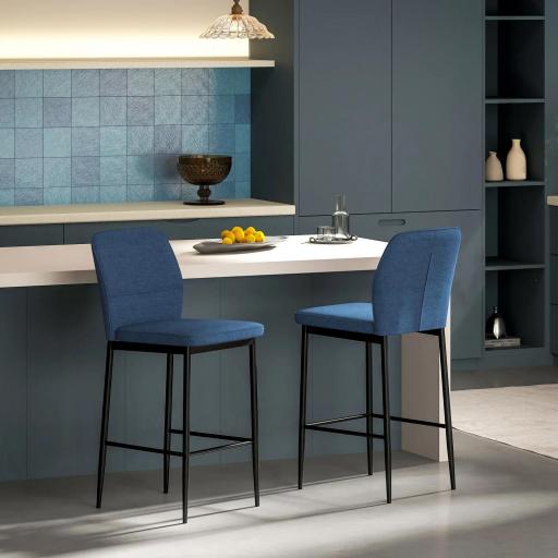 Set de 2 Taburetes Altos con Tapizado Aterciopelado y Patas de Acero para Cocina Comedor Barra 41x52x97 cm Azul [4]