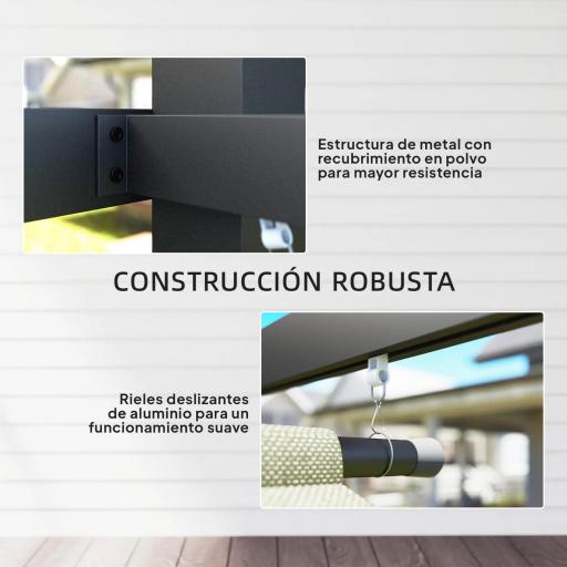 Pérgola de Jardín 4x3 m con Techo Retráctil 3 Laterales Enrollables UPF30+ Cenador de Jardín para Patio Exterior Beige [6]