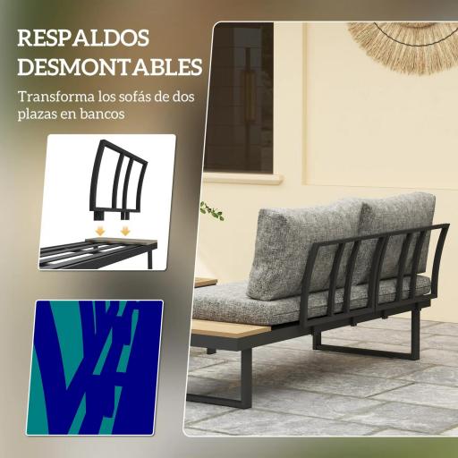 Conjunto de Muebles de Jardín con 2 Sofás de 2 Plazas Mesa de Centro y Cojines Gruesos para Exterior Gris Claro [5]