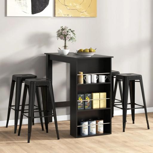 Conjunto de 4 Taburetes de Bar Estilo Industrial Apilables y con Reposapiés Aptos para Interiores y Exteriores 43x43x76 cm Carga Hasta 120kg Negro [5]
