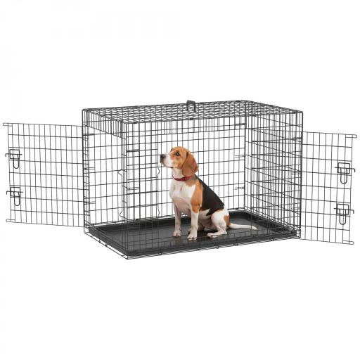 Jaula para Perros Plegable Transportín para Perros con 2 Puertas Bandeja Extraíble Asa de Transporte 90x57,5x62 cm Negro [8]