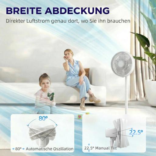 Ventilador de Pie con Control Remoto Altura Ajustable 4 Velocidades Oscilación 80° Temporizador 10H Pantalla LED Blanco [5]