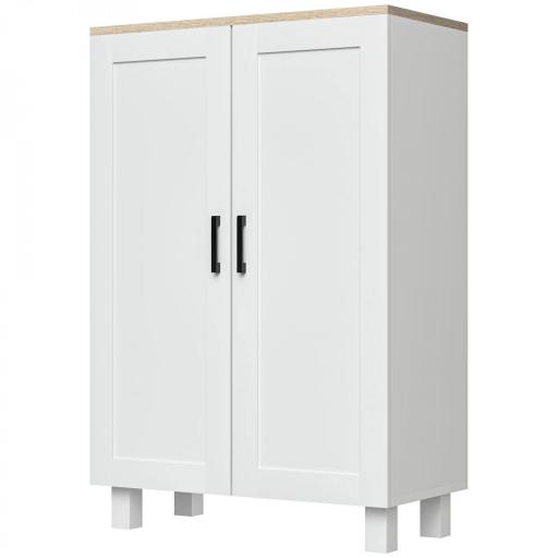 Mueble Auxiliar Moderno con 2 Puertas Estante Ajustable y Base Elevada para Salón Cocina Comedor 60x30x90 cm Blanco [9]