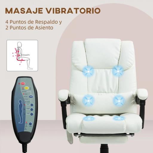 Silla de Oficina con Masaje de 6 Puntos Respaldo Alto Reclinable Altura Ajustable Reposapiés y Mando a Distancia Blanco [7]