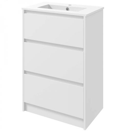 Mueble de Baño con Lavabo Armario de Baño Lavabo de Baño de Cerámica Sintética con 2 Cajones 61x37x88cm Blanco Brillante [7]