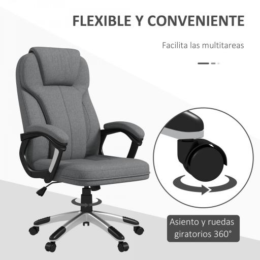 Silla de Escritorio Silla de Estudio Giratoria con Función Basculante Altura Ajustable Reposabrazos 66x75x110-120cm Gris [2]