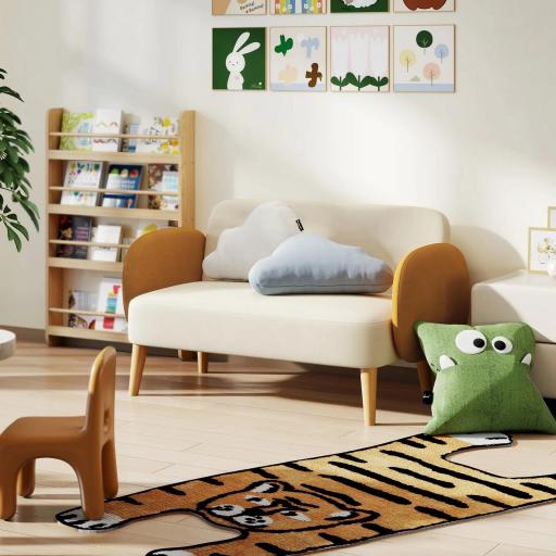 Sofá de 2 Plazas Tapizado en Terciopelo con Reposabrazos y Patas de Madera Sofá Pequeño Carga 240 kg 130x74x76 cm Crema