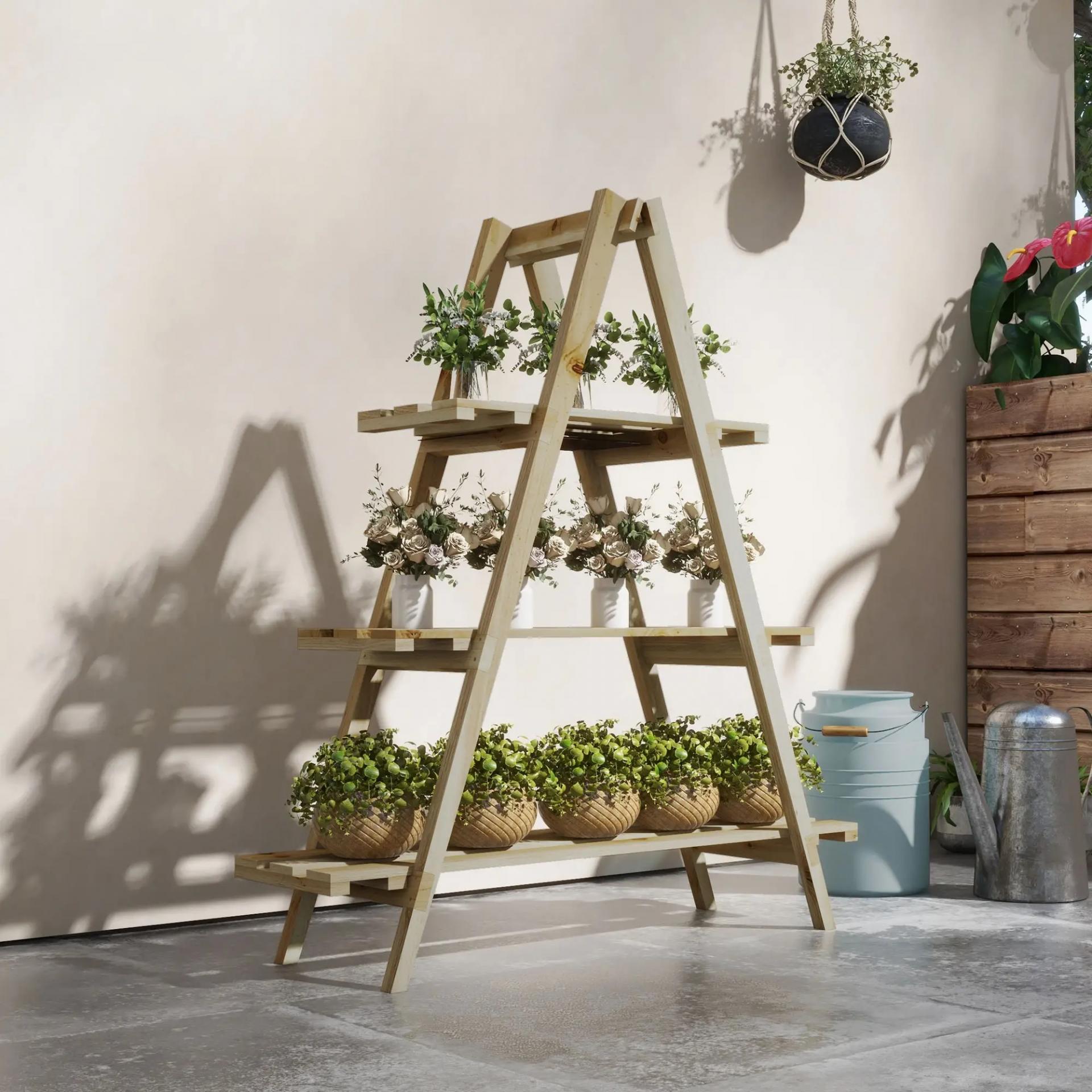 Soporte para Plantas Plegable de Madera Estantería para Macetas de 3 Niveles con Marco en A 100x36x112 cm Natural