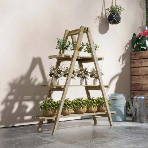 Soporte para Plantas Plegable de Madera Estantería para Macetas de 3 Niveles con Marco en A 100x36x112 cm Natural