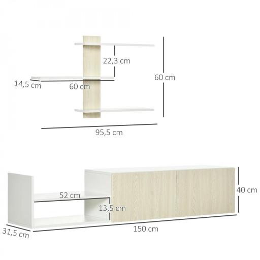 Mueble de Salón para TV con Mesa para Televisor 150x31,5x40 cm y Estante de Pared 95,5x16x60 cm Natural [1]