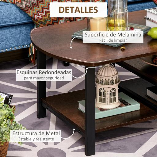 Mesa de Centro Mesa de Café con 2 Estantes para Salón Sala de Estar Dormitorio Estilo Vintage Madera 100x60x46 cm Marrón Rústico [2]