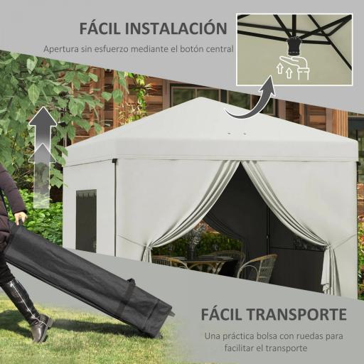 Carpa Plegable Pop-Up 3x3 m con 4 Cortinas Laterales 2 Ventanas de Malla Altura Ajustable Impermeable y Anti-UV Blanco [3]