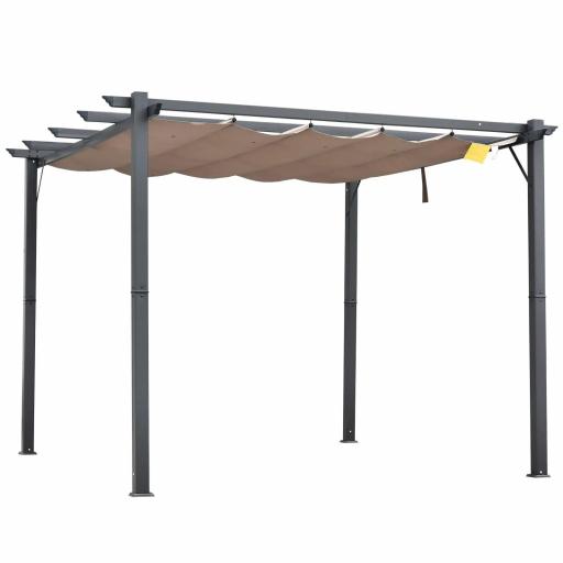 Pérgola de Aluminio 3x3m para Jardín Patio o Terraza con Techo Retráctil Tela Poliéster Resistente a Agua Marrón y Gris [10]