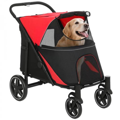Cochecito para Perros Plegable Carrito para Mascotas con Ventanas de Malla Correas de Seguridad 112x65x100 cm Rojo [9]