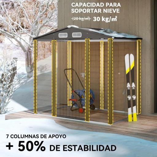 Caseta de Jardín Exterior 190x131x188 cm Cobertizo Metálico con 2 Ventilaciones y Puerta para Herramientas Gris [4]