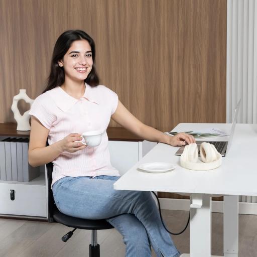 Silla de Escritorio sin Brazos Silla de Oficina Giratoria con Respaldo Hueco Altura Ajustable Negro [7]