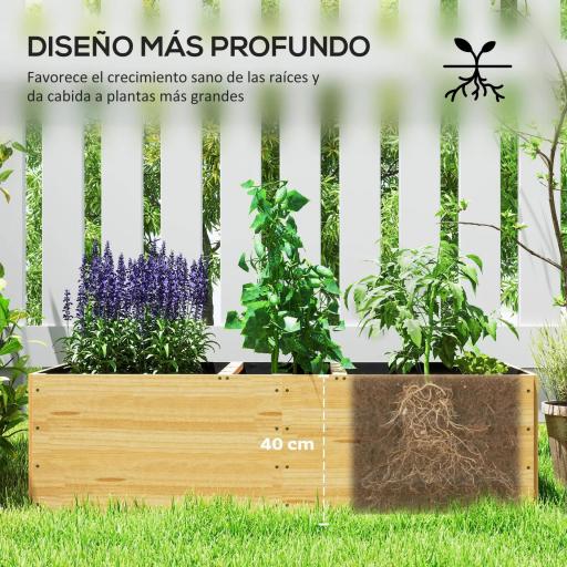 Jardinera de Madera con 3 Zonas de Cultivo y Forro Ideal para Verduras Hierbas y Flores 140x60x40cm Natural [5]