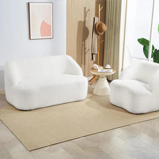 Sofá de 2 Plazas Tapizado en Borreguito de 142 cm con Diseño Curvo Acolchado Grueso No Requiere Montaje Crema [6]