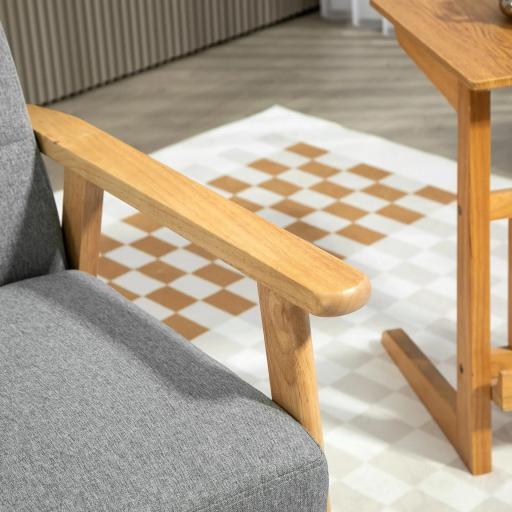 Butaca de Salón Tapizada en Lino con Reposabrazos y Marco de Madera de Caucho Carga 130 kg Gris Claro [4]