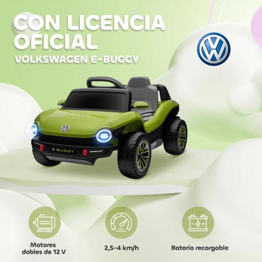 Coche Eléctrico para Niños de +3 Años Volkswagen E-Buggy 12V con Mando a Distancia 2,4 G Ruedas con Suspensión Verde [3]