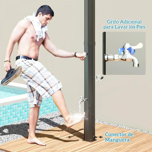 Ducha Solar Exterior 35 L con 2 Cabezales Giratorios Duchas para Pies y Agua Caliente Máximo 55℃ 73x18x217 cm Negro [1]