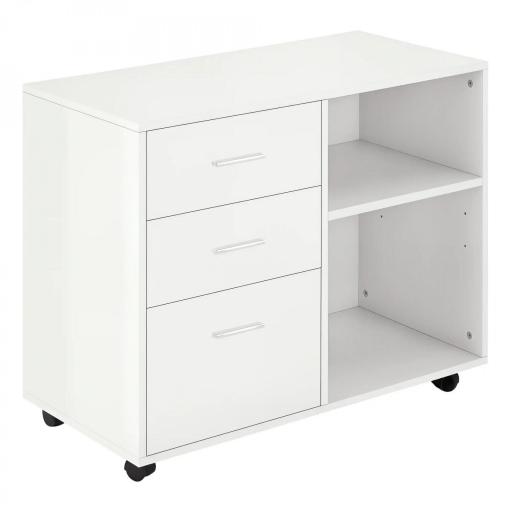 Armario de Oficina para Impresora Mueble Multifuncional con 3 Cajones Estantes y Ruedas 80x40x65 cm Blanco [8]