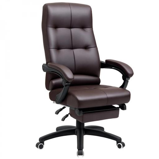 Silla de Oficina Giratoria Silla de Escritorio Reclinable Silla de Estudio Tapizada de PU con Altura Ajustable Reposabrazos Reposapiés 65x65x118-125 cm Marrón [9]
