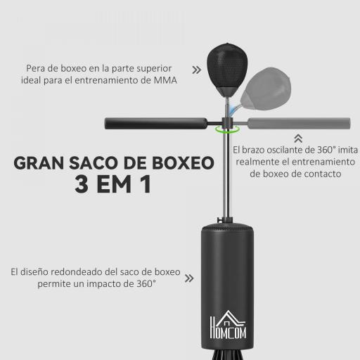Saco de Boxeo de Pie con Bola de Velocidad y Barra Giratoria de 360° 88x48x155-205 cm Negro [3]