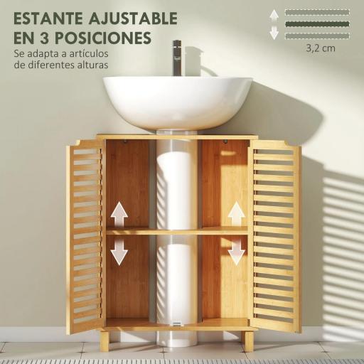 Mueble Bajo Lavabo de Bambú con 2 Puertas de Lamas Estante Ajustable para Lavabos con o sin Pedestal Natural [6]