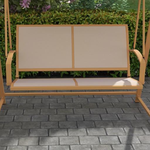 Columpio de Jardín de 2 Plazas con Toldo Ajustable y Estructura Triangular de Metal Carga 220 kg 160x112x162 cm Caqui [7]