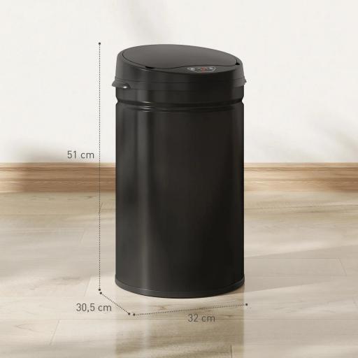 Cubo de Basura Cocina Automático 30 L Sensor Infrarrojo Cierre Automático Antihuellas Acero Inoxidable Negro [1]