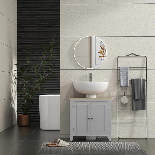 Mueble para Debajo del Lavabo Armario Bajo con 2 Puertas y Estante Ajustable Estilo Moderno 60x30x60 cm Gris [6]