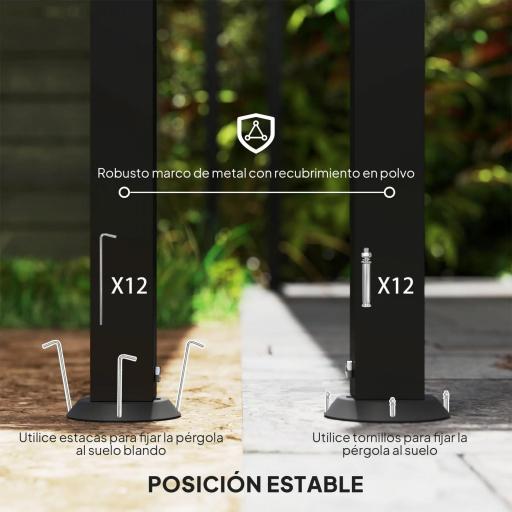 Pérgola de Pared 3x6 m con Techo Inclinado Orificios de Drenaje y Estructura Metálica Gris Oscuro [3]