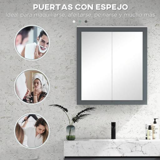 Armario de Baño con Espejo Armario de Baño para Colgar con 2 Puertas de Vidrio y Estantes Ajustables 69x17x75,5cm Blanco [5]
