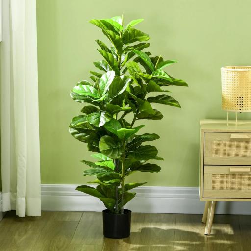 Conjunto de 2 Plantas Artificiales Decorativas 110x15 cm Árboles Artificiales de Ficus con 90 Hojas y Macetas Verde [5]