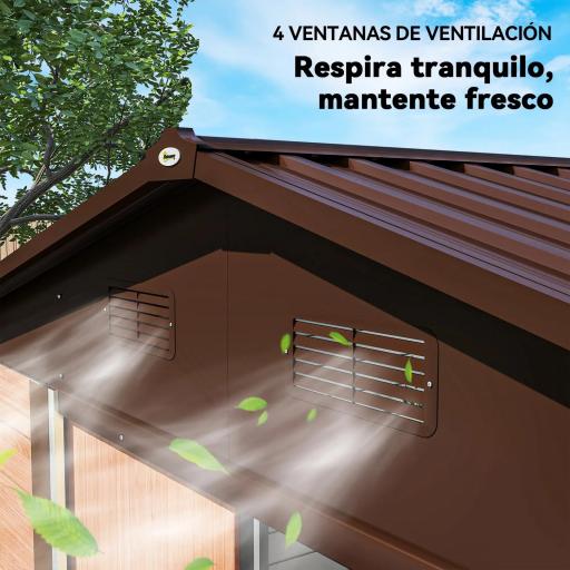 Caseta de Jardín Exterior 4,84m² 278x195x215cm con 2 Puertas y 4 Ventanas para Almacenamiento de Herramientas Natural [3]